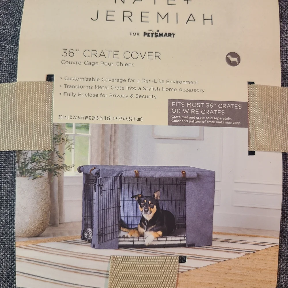 NEW Nate & Jeremiah Grey Linen Blend Cloth Dog Crate Cover 36” Pet Furniture